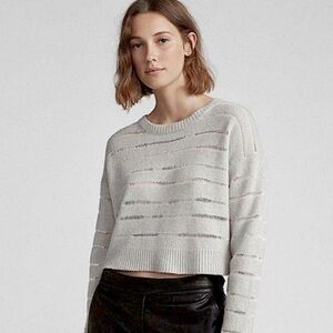 Rag & Bone Grey White Penn Crew Sweater, Sz M